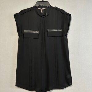 Halston‎ Heritage Silk Sleeveless Black Blouse Tunic Top Size 6 Zipper Pocket